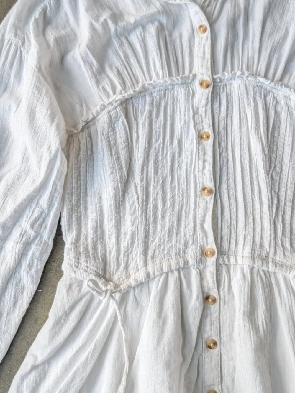 Anthropologie Pilcro White Shirred Corset Buttondown Long Sleeve Midi Dress - Picture 5 of 11